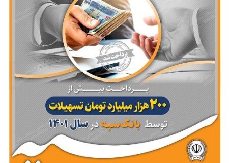 پرداخت بیش از ۲۰۰ هزار میلیارد تومان تسهیلات توسط بانک سپه در سال ۱۴۰۱